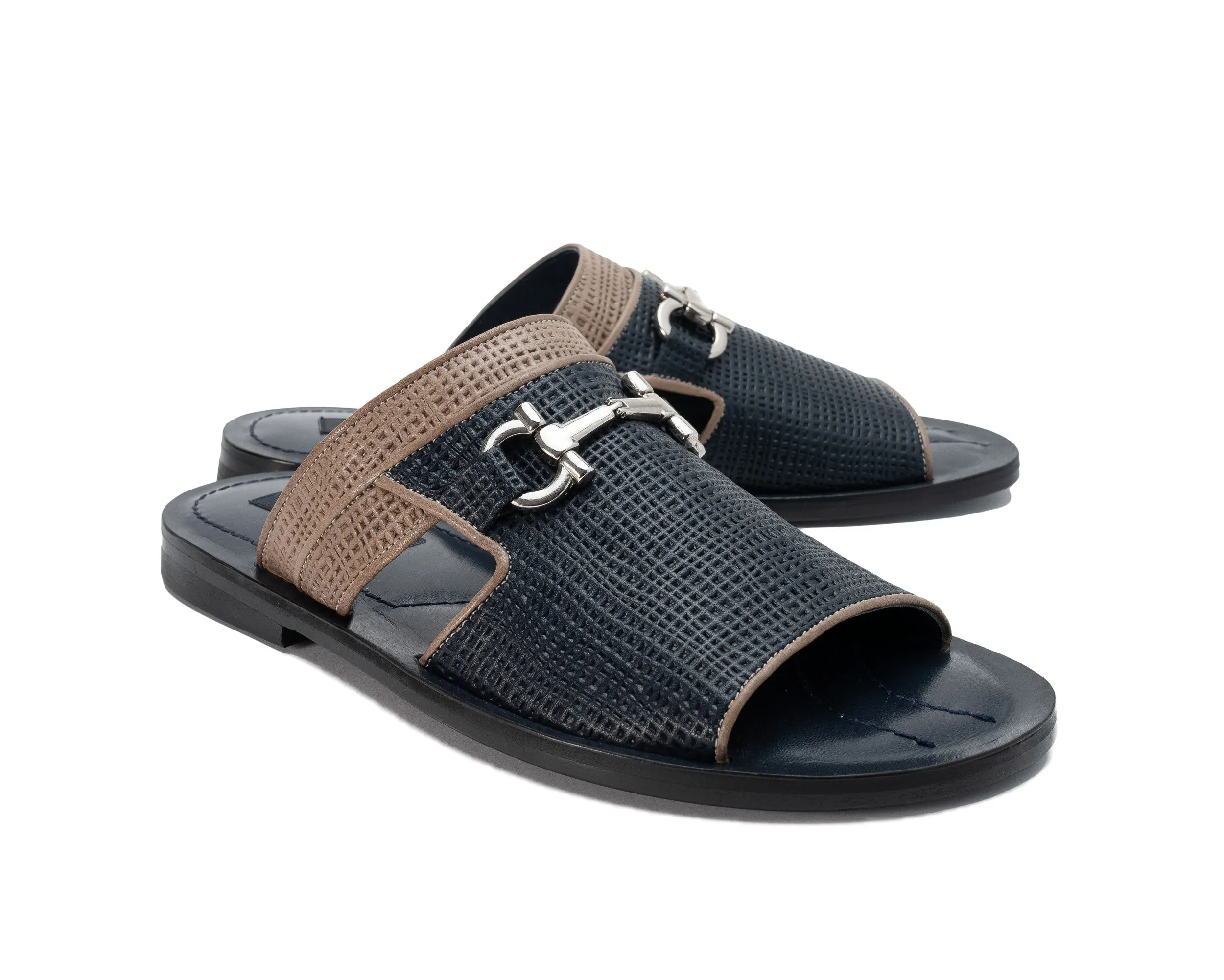 Corrente Perforated Calfskin Sandal Navy