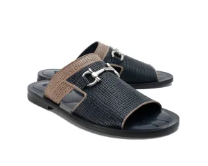 Corrente Perforated Calfskin Sandal Navy