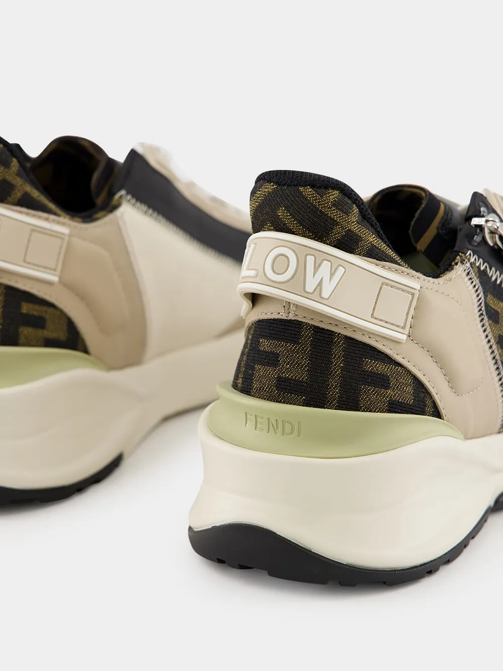 Flow Sneakers in Beige and Brown FF Jacquard