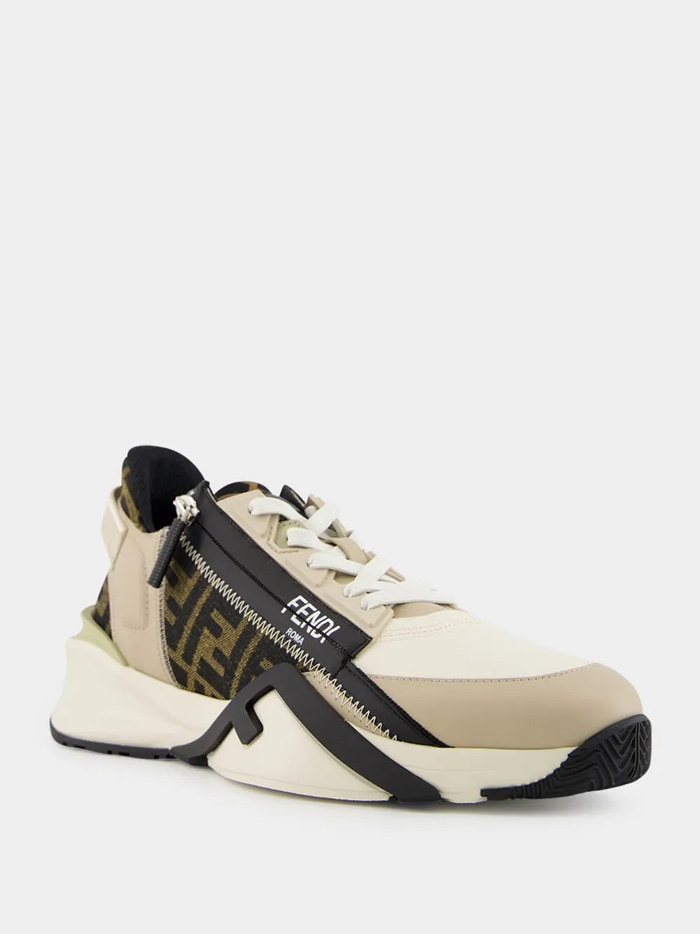 Flow Sneakers in Beige and Brown FF Jacquard