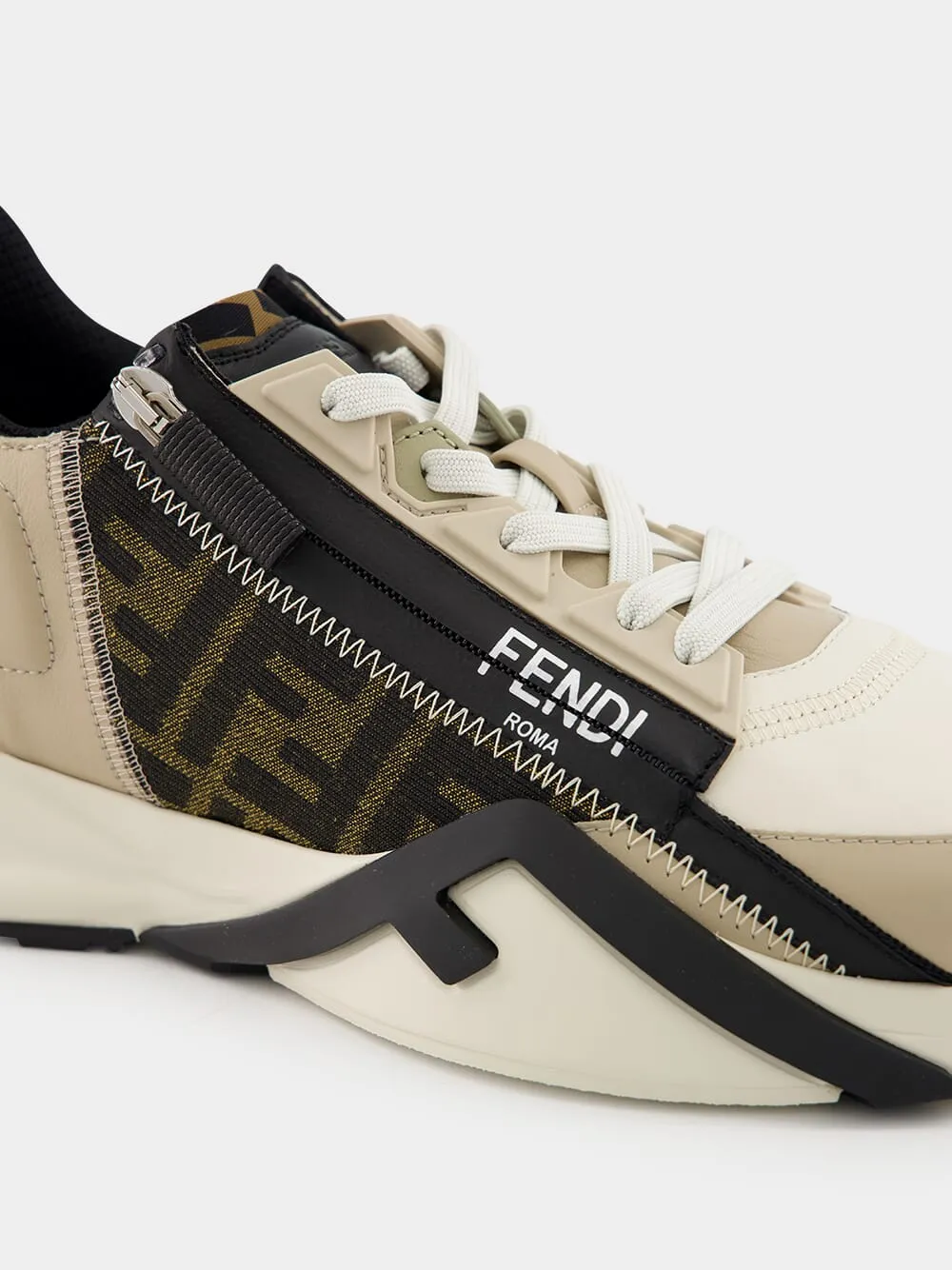 Flow Sneakers in Beige and Brown FF Jacquard