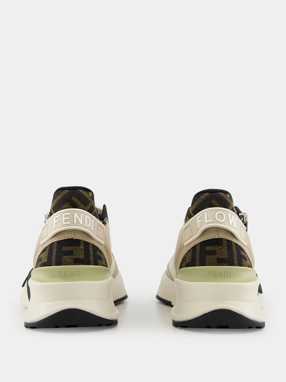 Flow Sneakers in Beige and Brown FF Jacquard