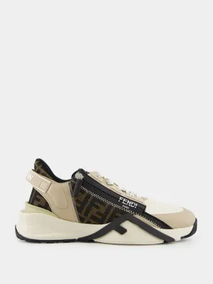 Flow Sneakers in Beige and Brown FF Jacquard