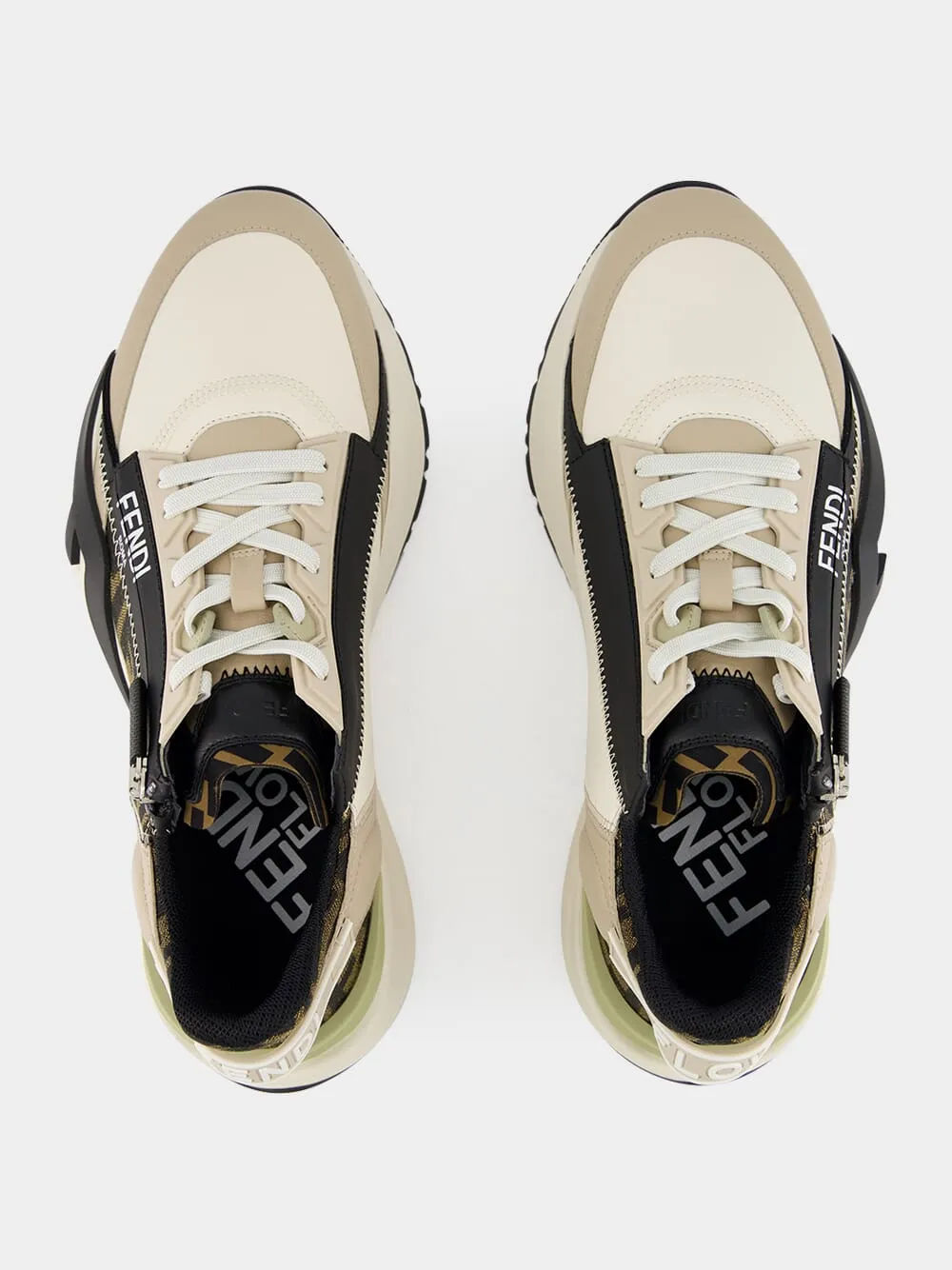Flow Sneakers in Beige and Brown FF Jacquard