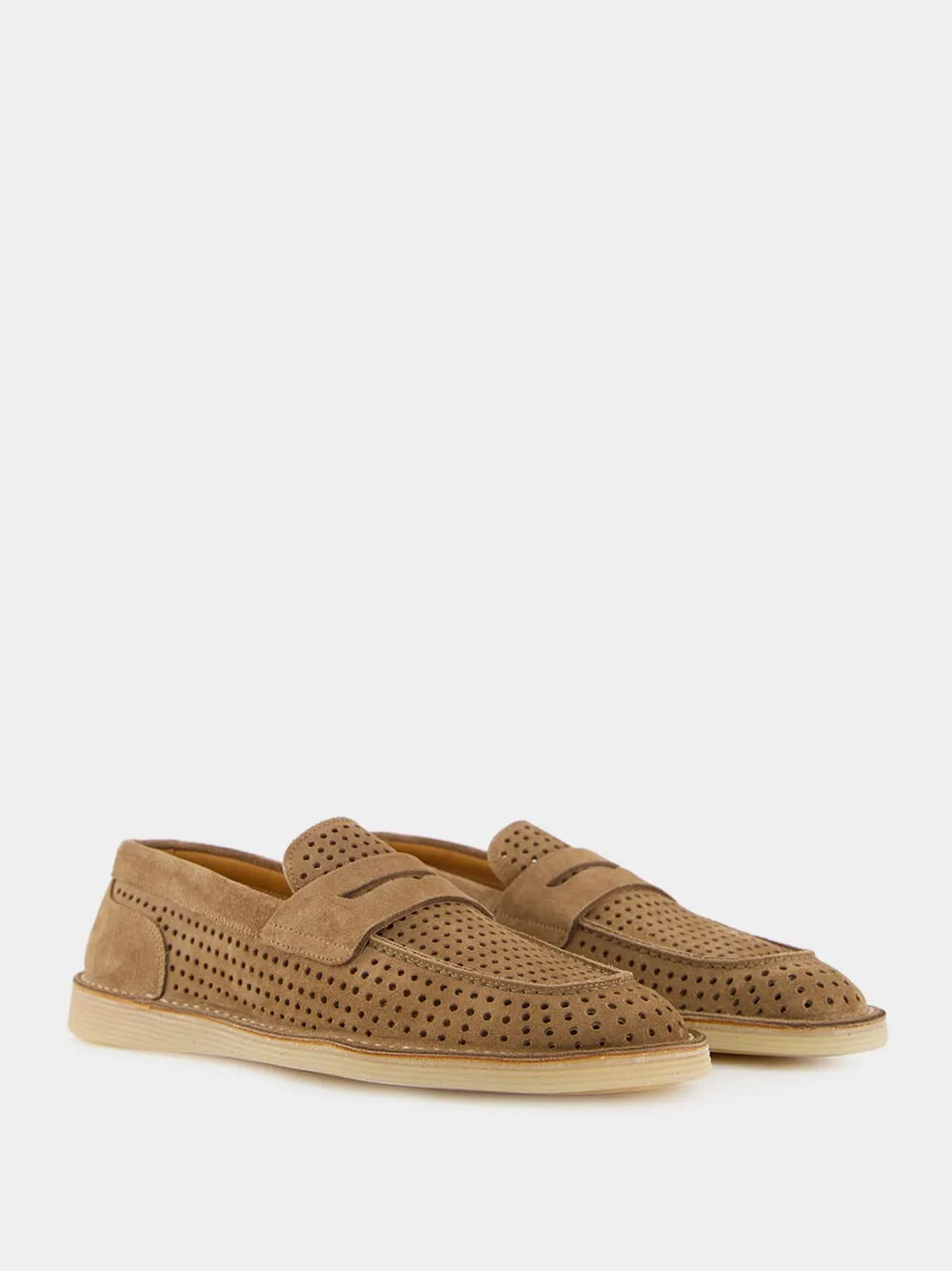 Hazelnut Perforated Calfskin Loafers