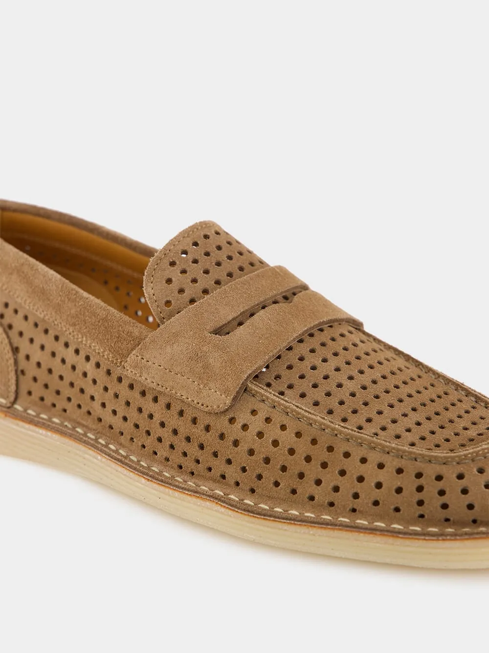 Hazelnut Perforated Calfskin Loafers