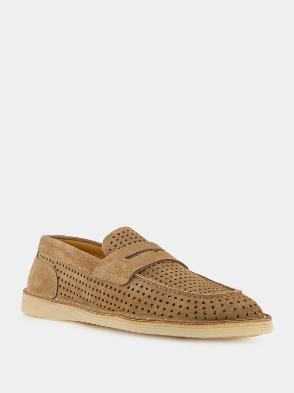 Hazelnut Perforated Calfskin Loafers