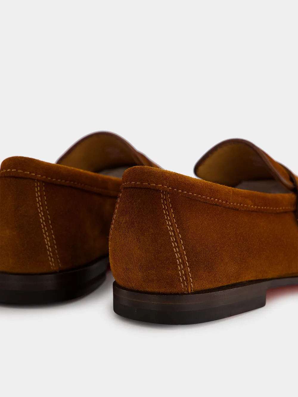 Light Brown Suede Double Buckle Loafers