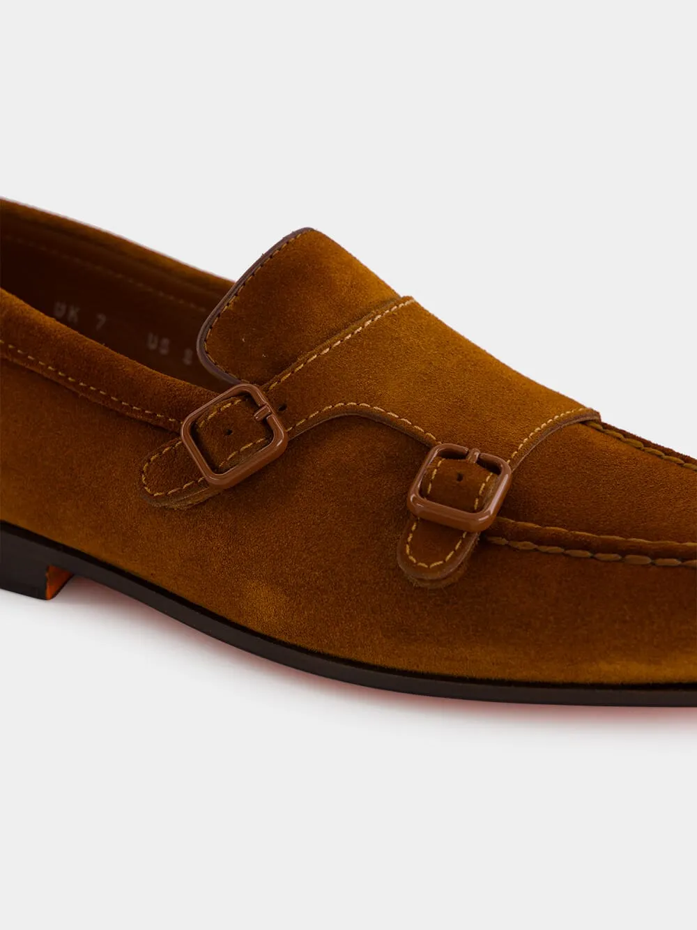 Light Brown Suede Double Buckle Loafers
