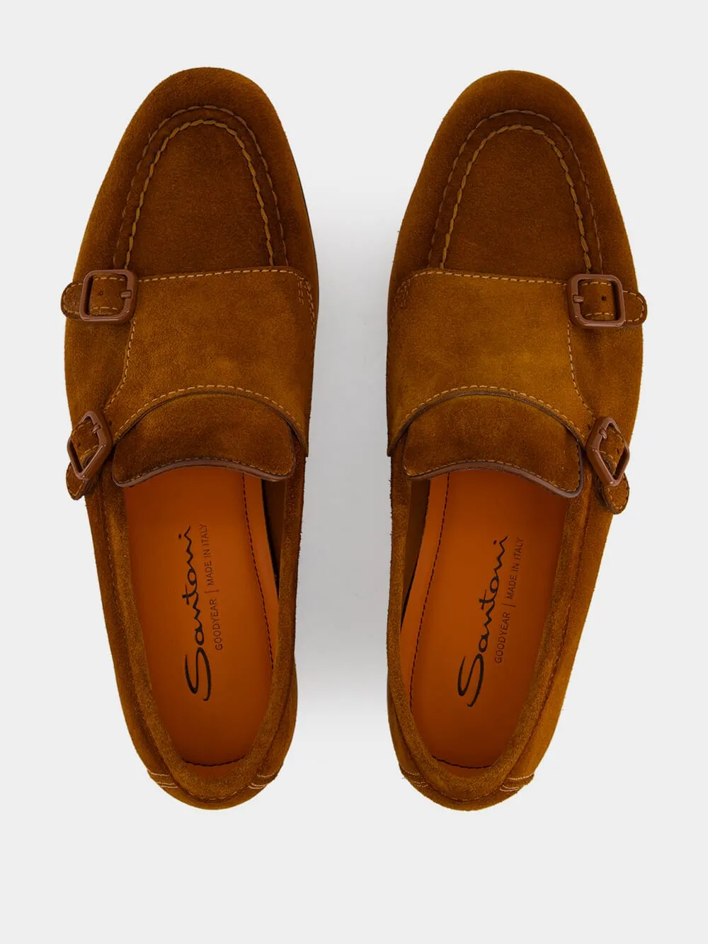 Light Brown Suede Double Buckle Loafers