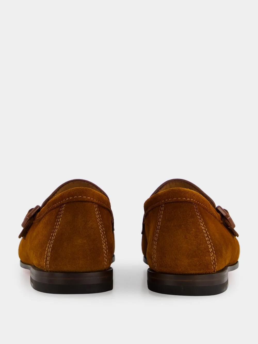 Light Brown Suede Double Buckle Loafers