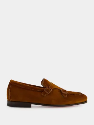 Light Brown Suede Double Buckle Loafers