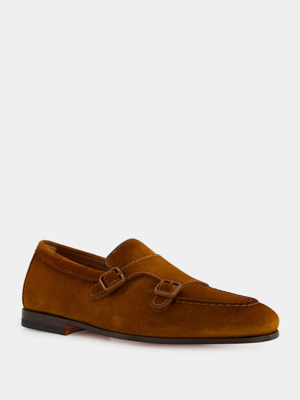 Light Brown Suede Double Buckle Loafers