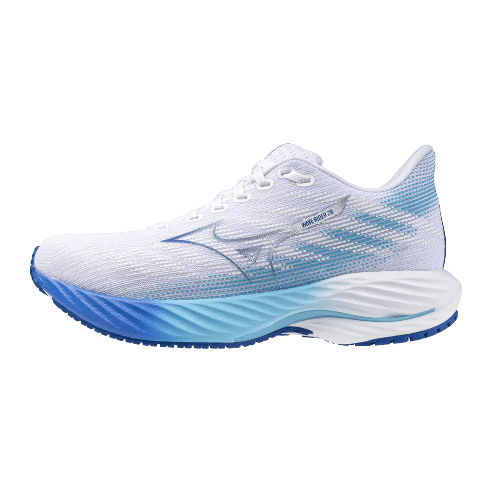 Mizuno Men's Wave Rider 28 in White/Estate Blue/Mugen Blue AW24