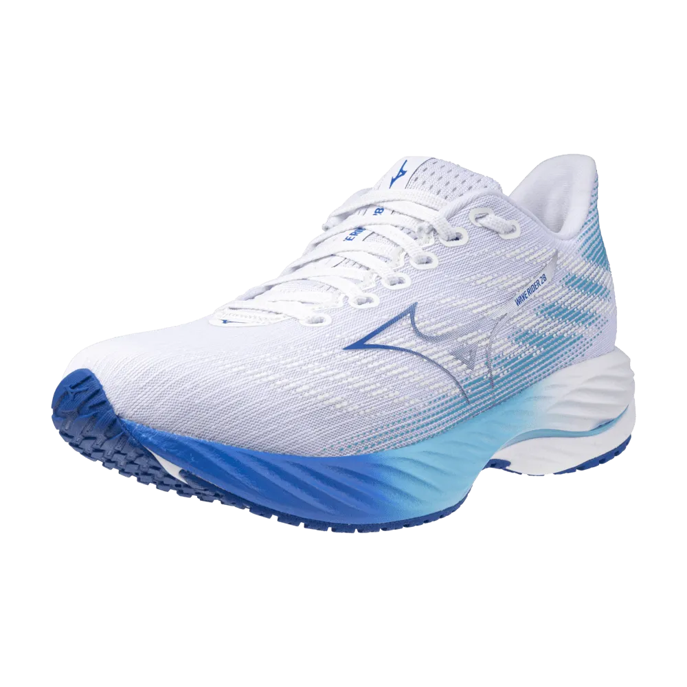 Mizuno Men's Wave Rider 28 in White/Estate Blue/Mugen Blue AW24