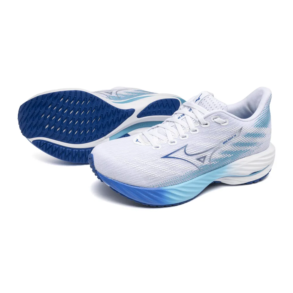 Mizuno Men's Wave Rider 28 in White/Estate Blue/Mugen Blue AW24