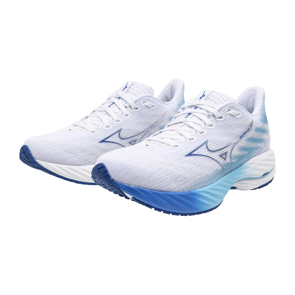 Mizuno Men's Wave Rider 28 in White/Estate Blue/Mugen Blue AW24