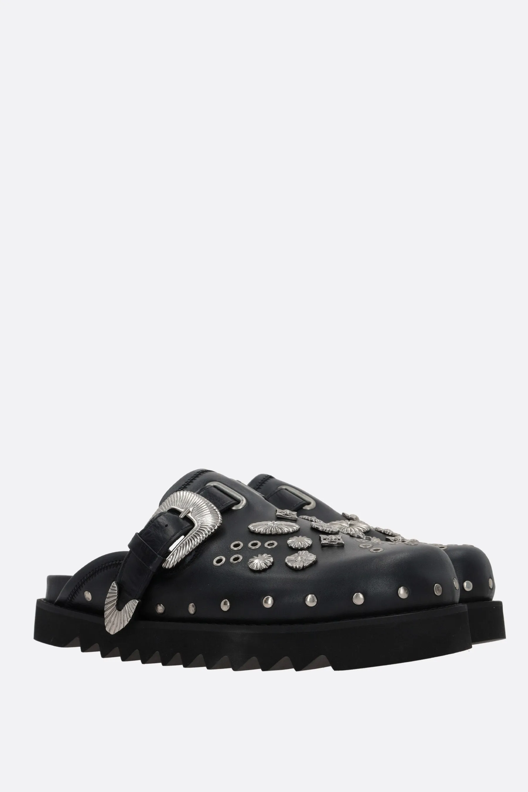 studded smooth leather mules